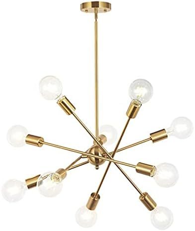 Modern Sputnik Chandelier Lighting 10 Lights With Adjustable Arms Brushed Brass Pendant Lighting Brushed Gold Metal