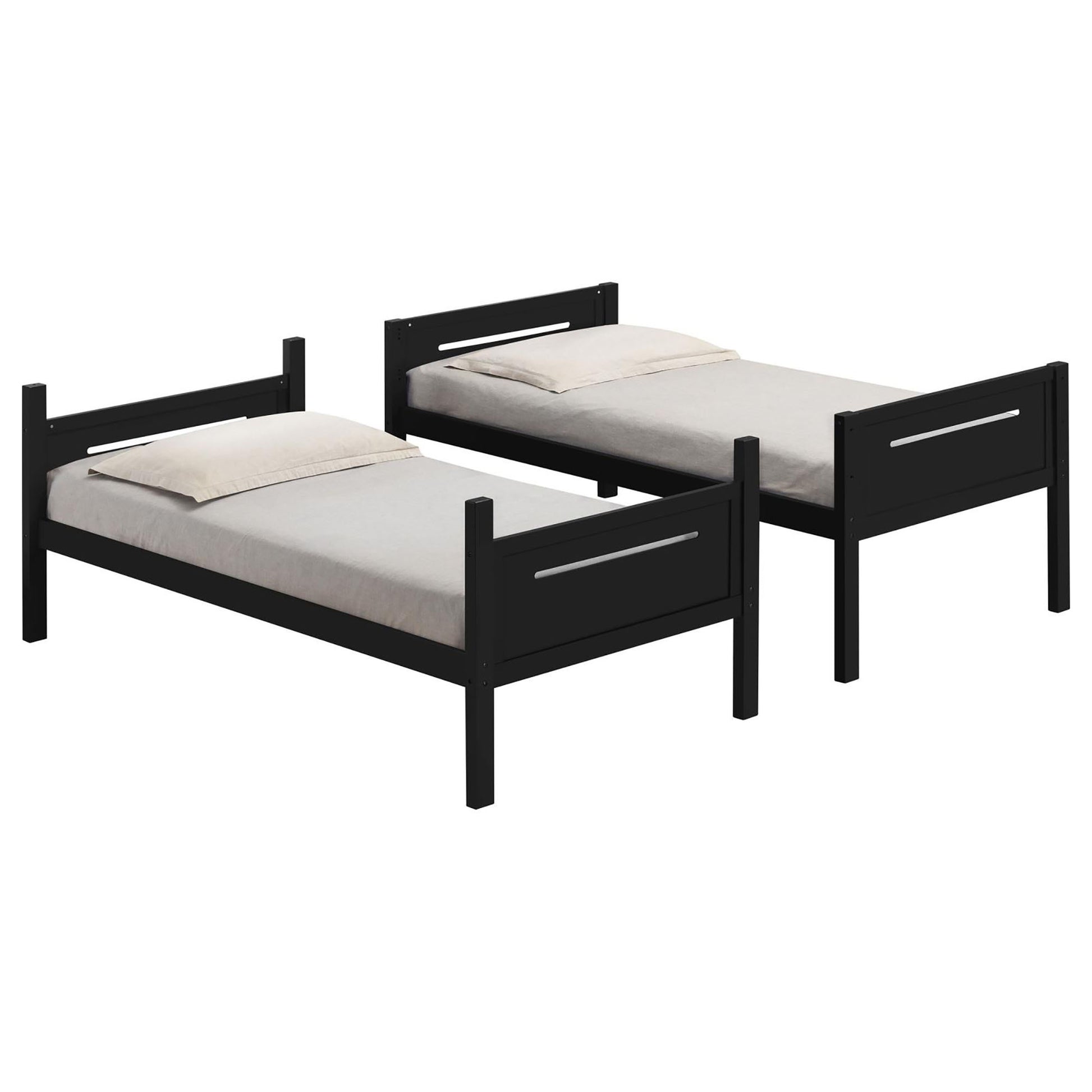 Black Twin Twin Bunk Bed With Built In Ladder Twin Black Wood Bedroom Transitional Rubberwood Bunk Wood