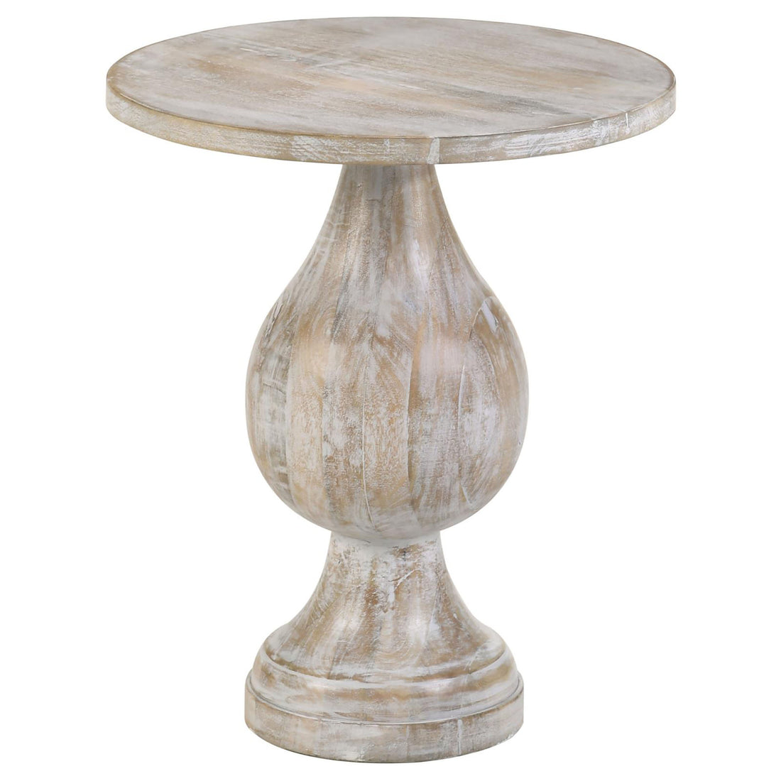 White Washed Pedestal Accent Table Ivory Primary Living Space Farmhouse,Rustic Tabeltop Mango Round Coffee & End Tables Wood Pedestal