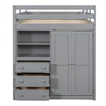 Wood Full Size Loft Bed With Built In Wardrobe, Desk, Storage Shelves And Drawers, Gray Box Spring Not Required Full Gray Wood Bedroom Bed Frame Solid Wood Mdf