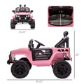 Aosom 12V Kids Ride On Truck With Parent Remote Control, Electric Battery Powered Toy Car With Spring Suspension, Adjustable Speed, Led Lights And Horn, Pink Pink Steel