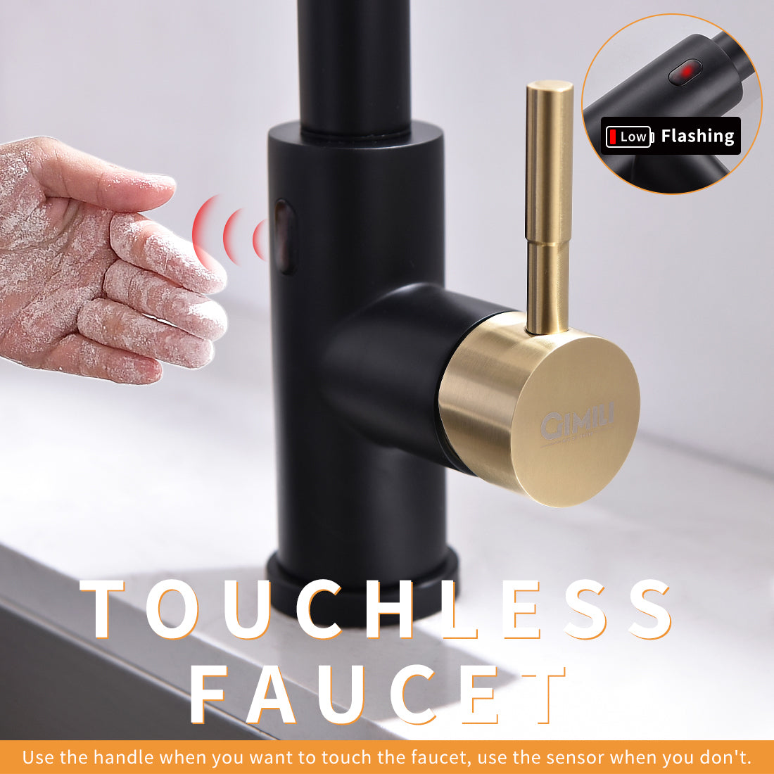 Touchless Kitchen Faucet,Hands Free Automatic Smart Kitchen Faucet Black Smart Kitchen Faucet Black Gold Kitchen Contemporary Ceramic Brass