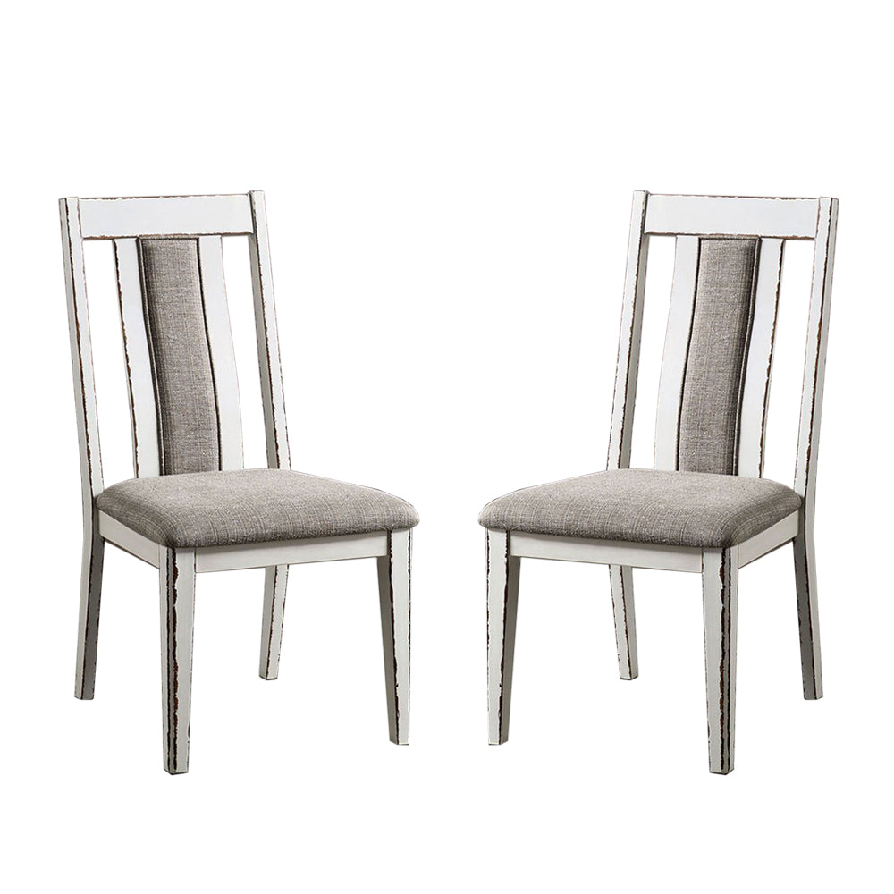 Set Of 2 Upholstered Side Chairs In Weathered White And Warm Gray Finish Solid Off White Dining Room Side Chair Wood Fabric