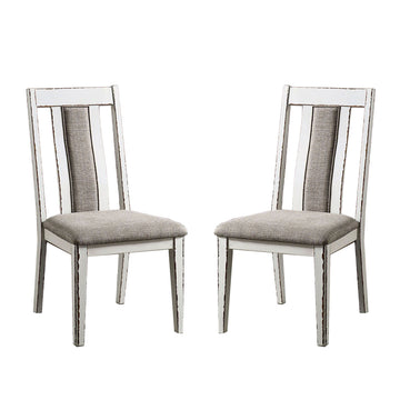 Set Of 2 Upholstered Side Chairs In Weathered White And Warm Gray Finish Solid Off White Dining Room Side Chair Wood Fabric