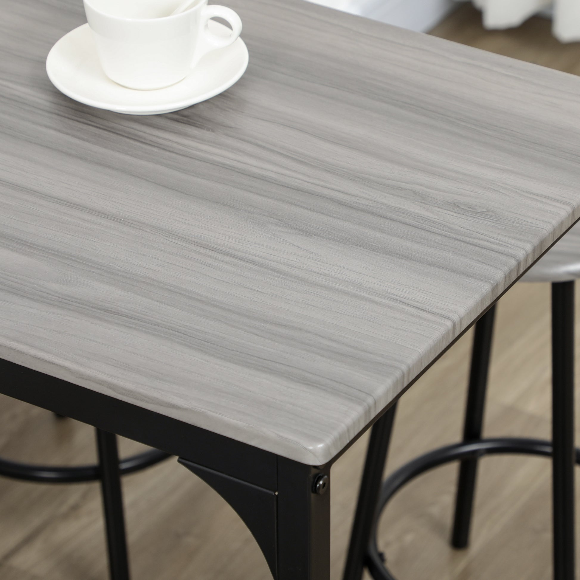 Homcom 5 Piece Counter Height Bar Table Set, Rustic 43.25" Dining Table With 4 Bar Stools, Kitchen Table With Wooden Top For Pub, Dining Room, Gray Gray Mdf