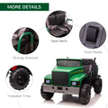 Aosom Ride On Tractor 2 Seater Battery Powered Car For Kids With Large High Traction Wheels, 12V Truck Ride On Toy With Rear Storage, Outdoor Toy, Green Green Steel