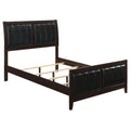 Cappuccino And Black Queen Panel Bed Queen Brown Wood Bedroom Contemporary,Modern Rubberwood Panel Faux Leather Wood