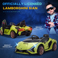 Aosom Lamborghini Sian Licensed Kids Ride On Car, 12V Battery Powered Electric Sports Car Toy With Remote Control, Horn, Music, & Headlights For 3 5 Years Old Green Green Steel