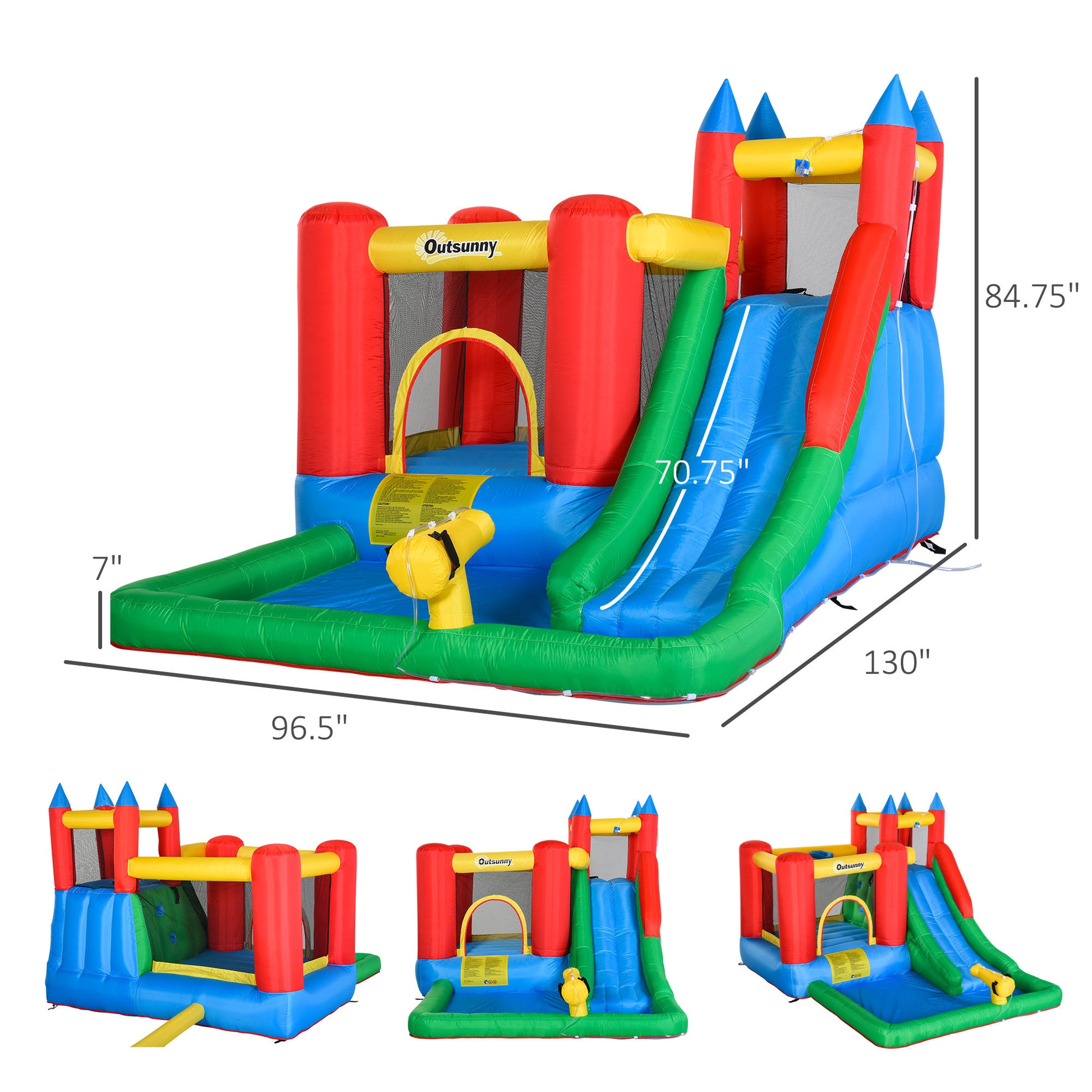 Outsunny 6 In 1 Kids Bounce House Inflatable Water Slide With Pool, Water Cannon, Climbing Wall, Inflator Included, Jumping Castle Kids Backyard Activity Outdoor Water Play Toy Multicolor Fabric