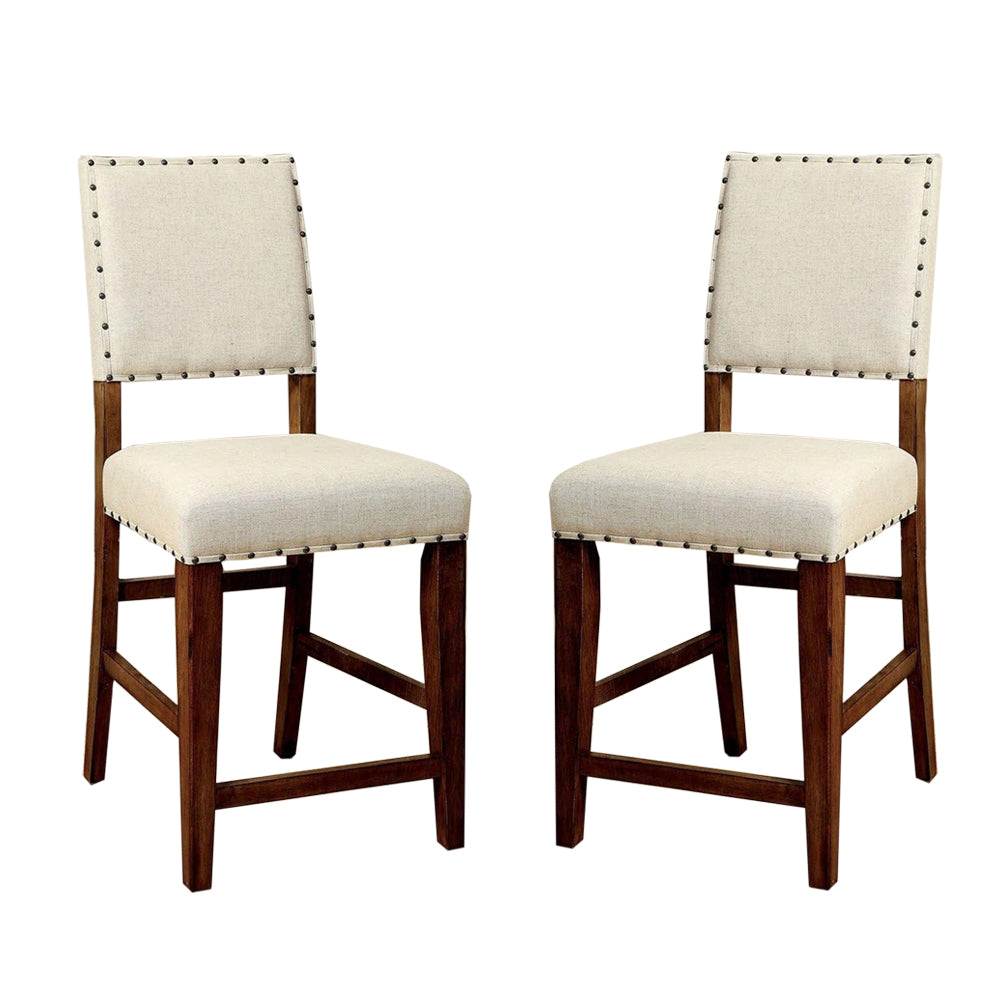 Set Of 2 Counter Height Chairs In Rustic Oak And Ivory Oak Dining Room Dining Chairs Wood Fabric