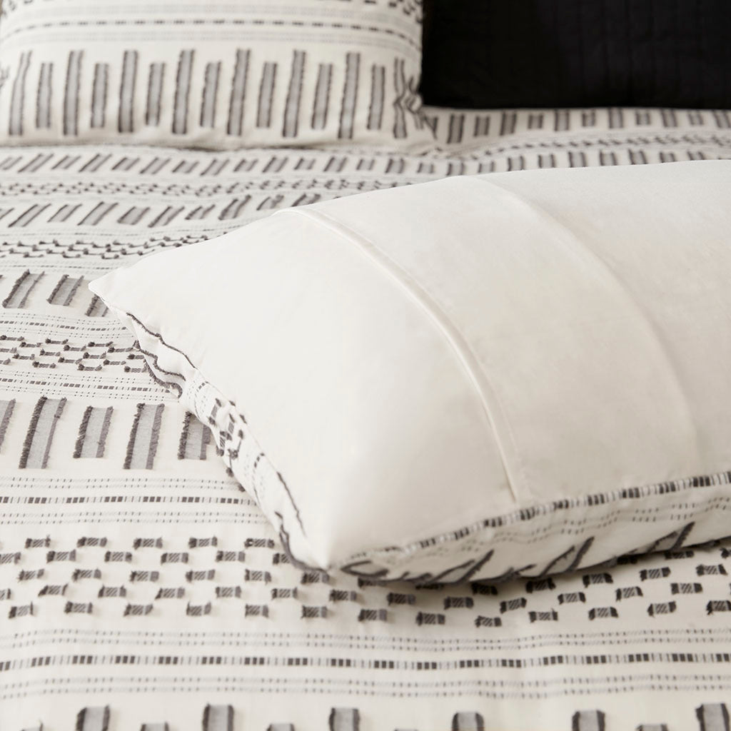 Cotton Jacquard Duvet Cover Mini Set King Ivory Charcoal Cotton