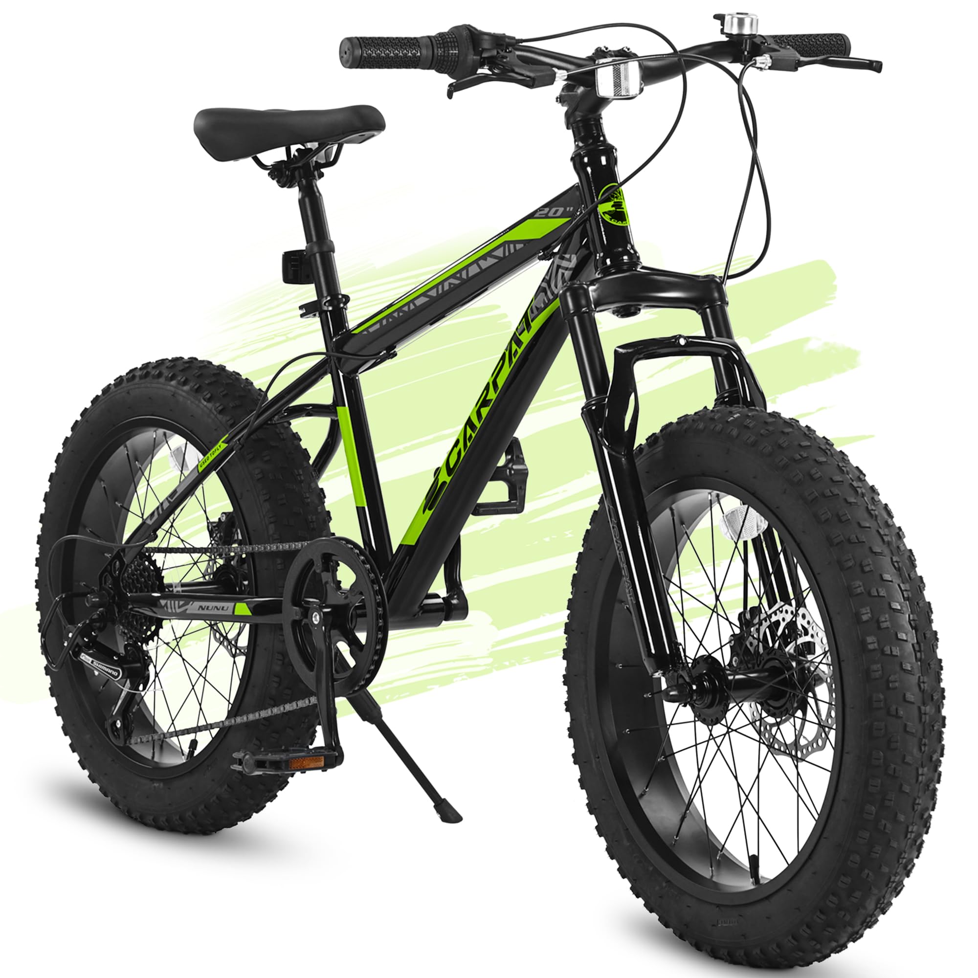 S20109 Kids' Bike 20 Inch Wheels Fat Tire Bike, 4" Wide Fat Tire Snow Mountain Bike Ages 8 12 Year Old, Steel Frame, 7 Speed Teenager Children Kids' Bicycles Cycling Blackish Green Without Durable Garden & Outdoor Modern,Sporty Multifunctional