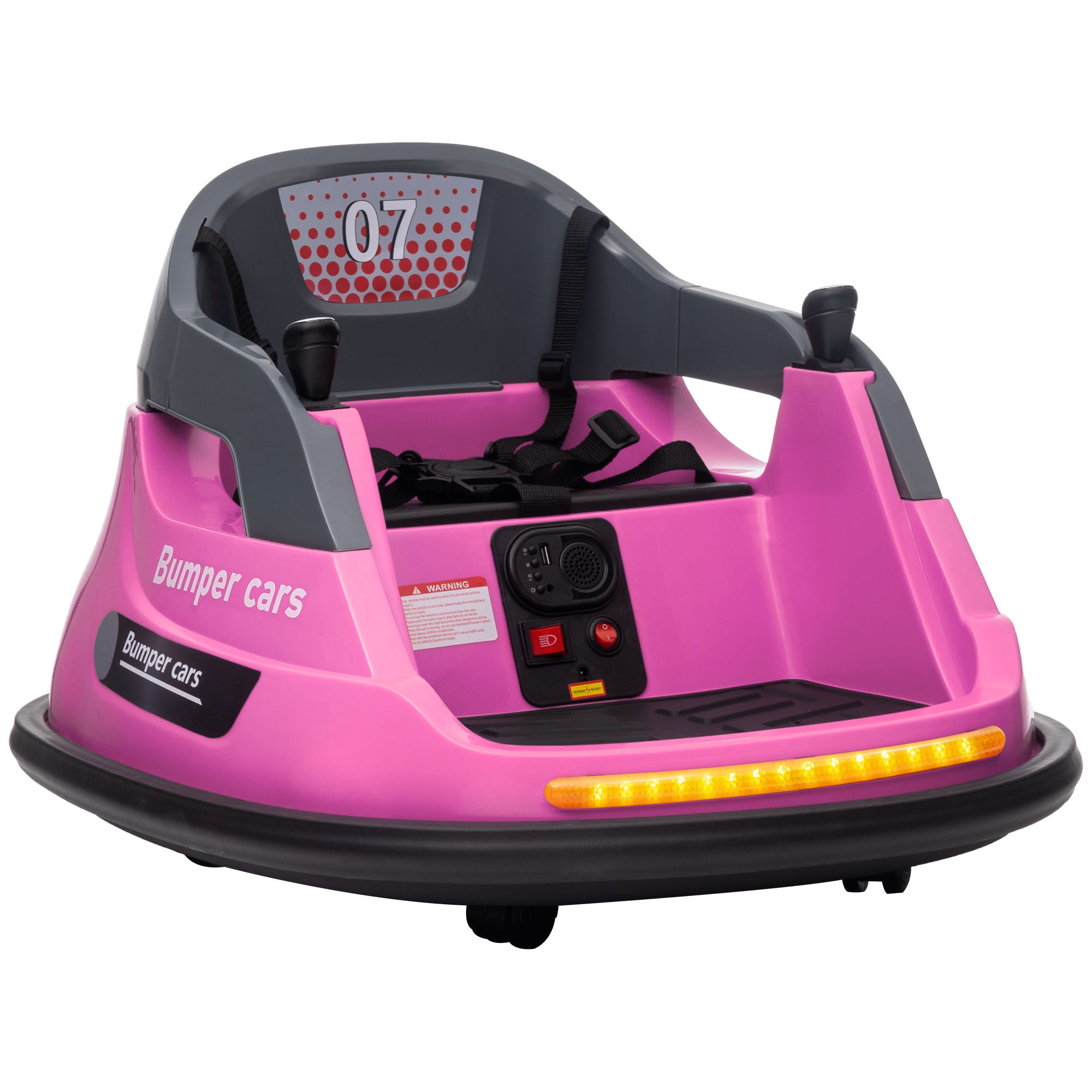 Aosom 12V Bumper Car For Kids 1.5 5 Years Old, Electric Ride On Bumper With 360 Degree Spin, Remote Control, Led Lights And Music, Pink Pink Steel