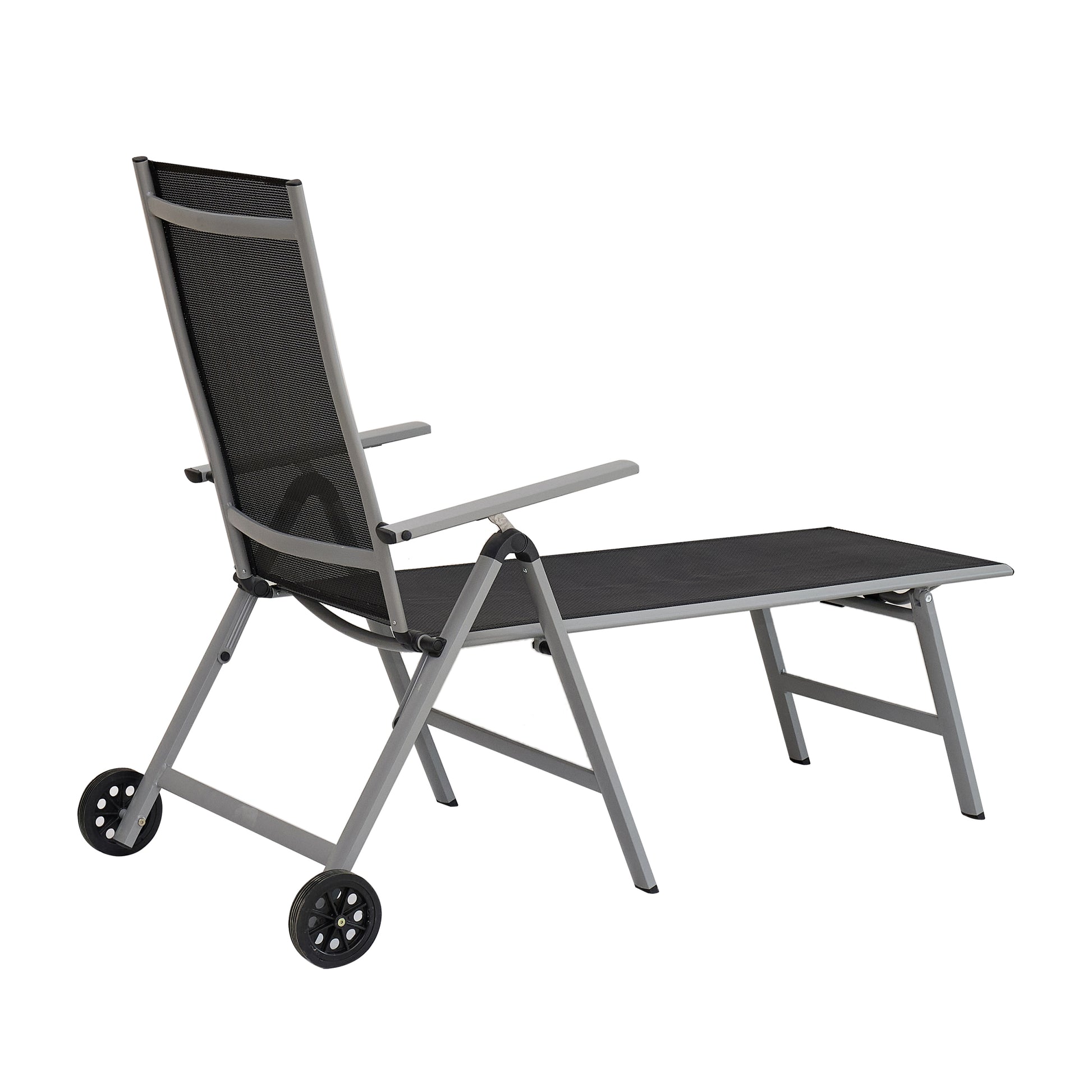 Outdoor Chaise Lounge Chairs Aluminum Adjustable Chair With Wheels For Poolside Beach Patio Reclining Sunbathing Lounger, Grey Gray Aluminum