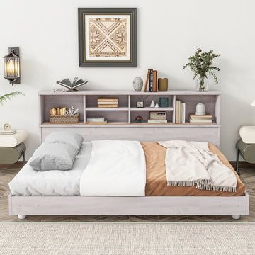 Full Size Daybed Frame With Storage Bookcases,White Oak White Oak Solid Wood Mdf