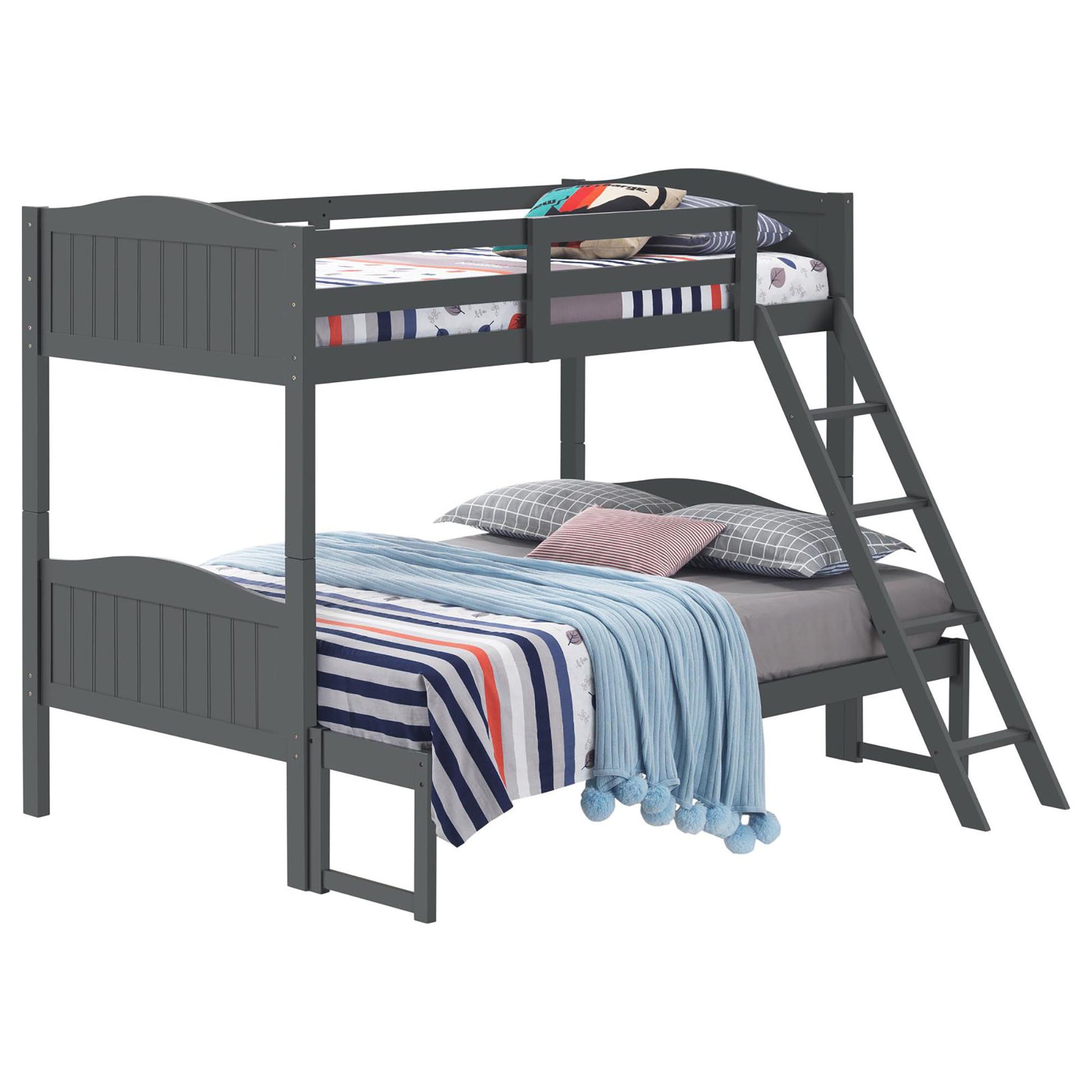 Grey Twin Full Bunk Bed With Arched Headboard Grey Wood Gray Bedroom Transitional Rubberwood Bunk Wood
