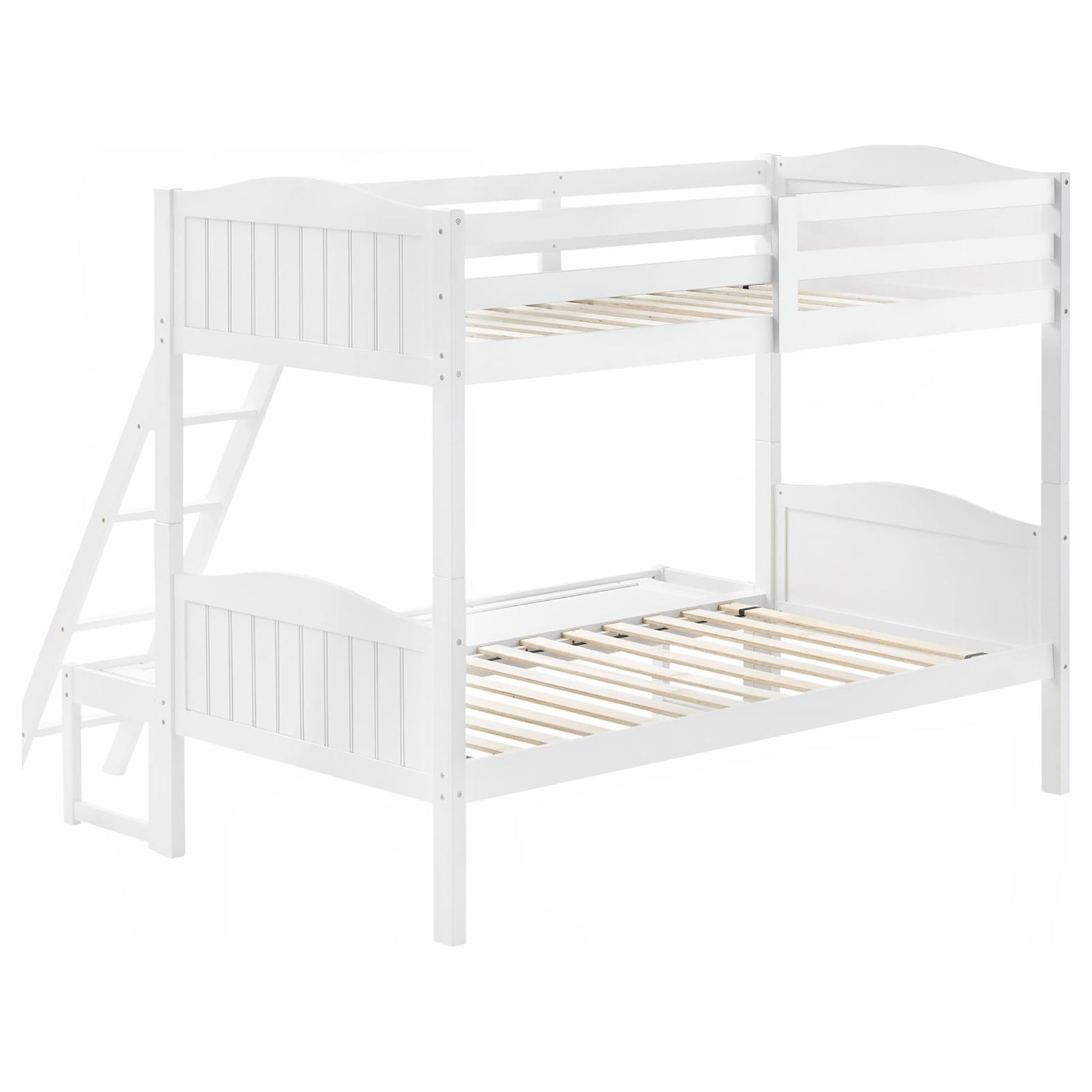 White Twin Full Bunk Bed With Arched Headboard White Wood White Bedroom Transitional Rubberwood Bunk Wood