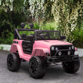 Aosom 12V Kids Ride On Truck With Parent Remote Control, Electric Battery Powered Toy Car With Spring Suspension, Adjustable Speed, Led Lights And Horn, Pink Pink Steel