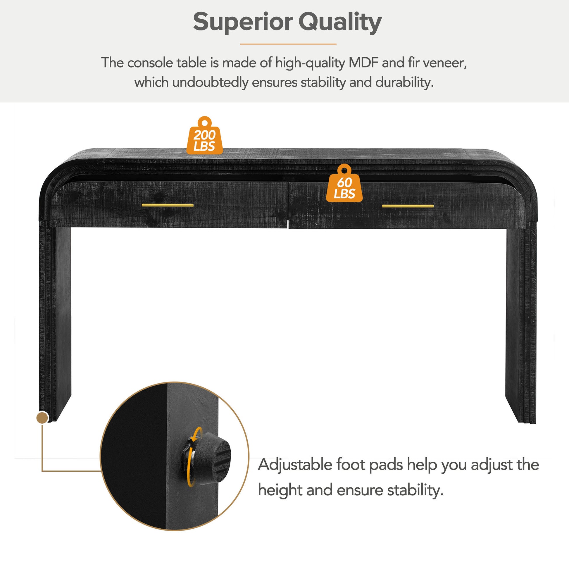 Unique Retro Console Table With Open Style, Two Top Drawers For Entrance, Dinning Room, Living Room Antique Black Antique Black Mdf