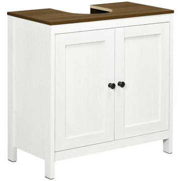Kleankin Modern Bathroom Sink Cabinet, Floor Standing Under Sink Cabinet, Freestanding Storage Cupboard With Adjustable Shelf, Double Doors, Antique White White Particle Board