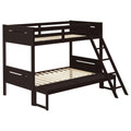 Espresso Twin Full Bunk Bed With Built In Ladder Brown Wood Espresso Bedroom Transitional Rubberwood Bunk Wood