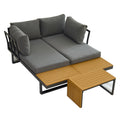 Aluminum Patio Furniture Set, Outdoor L Shaped Sectional Sofa With Plastic Wood Side Table And Soft Cushion For Backyard Poolside Gray Yellow Aluminum