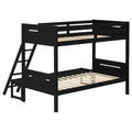 Black Twin Full Bunk Bed With Built In Ladder Twin Black Wood Bedroom Transitional Rubberwood Bunk Wood