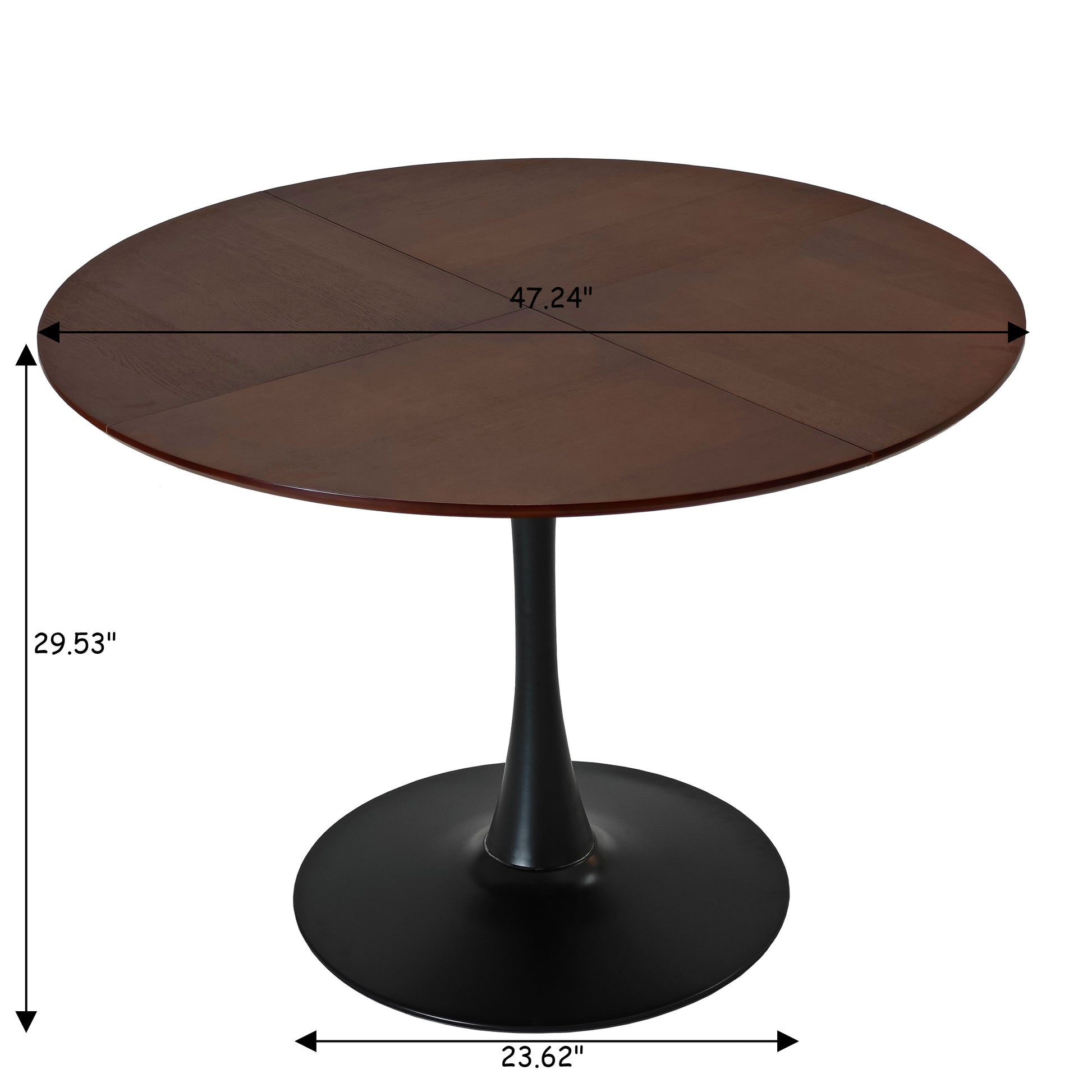 47.24"Modern Round Dining Table,Four Patchwork Tabletops With Oak Color Solid Wood Grain Table Top,Metal Base Dining Table, End Table Leisure Coffee Table Brown Oak Mdf Metal