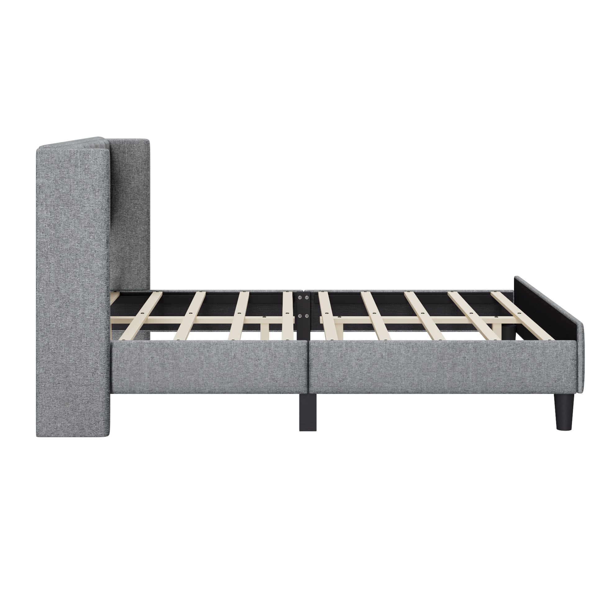 Queen Size Upholstered Platform Bed Frame With Headboard, Mattress Foundation, Wood Slat Support, Quiet, No Box Spring Needed, Easy To Assemble Light Grey Light Gray Wood