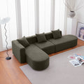 Modern Sectional L Shape Boucle Sofa With Curved Seat Facing Left Green Modern Foam Boucle