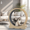 Cat Exercise Wheel Indoor Cat Treadmill With Carpeted Running Track, Safety Cat Treadmill With Latch, Weighted Wheel For Cats, Add Fun To Cat Exercise, Natural Wood Color, 39.4