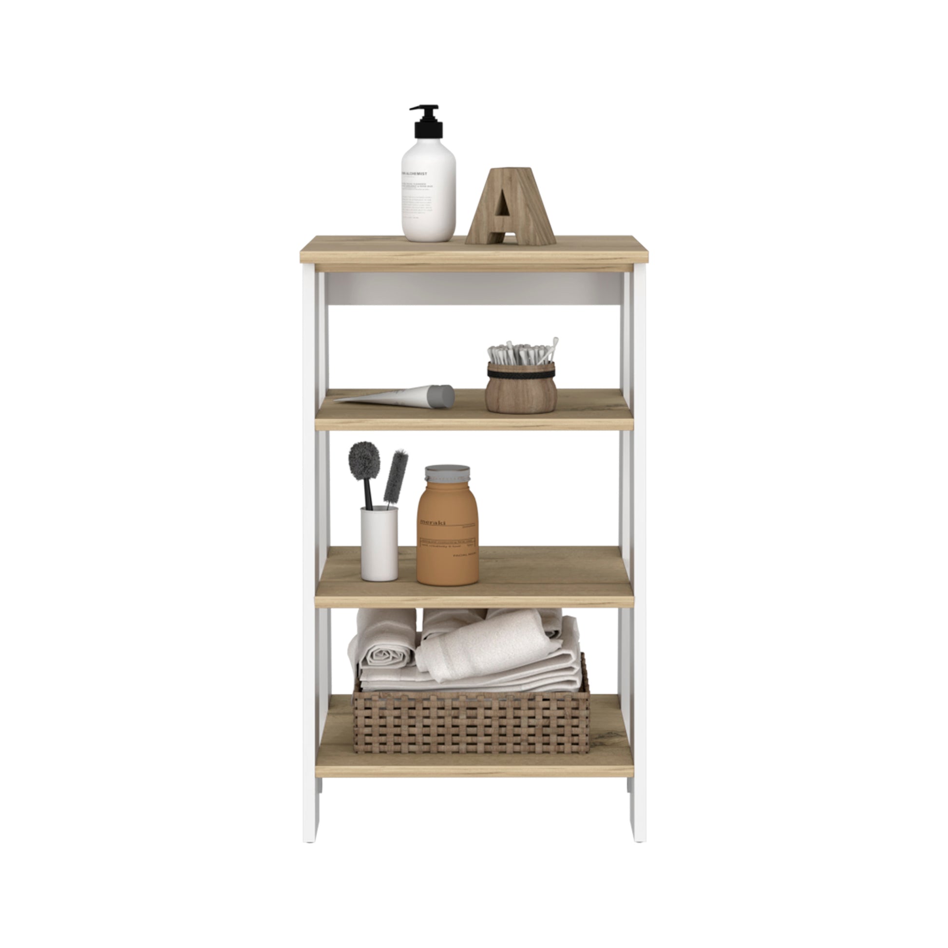 Cabinet 29.7H", Four Shelves, Vertical, Light Oak White Multicolor Casual,Modern Pine Particle Board Particle Board