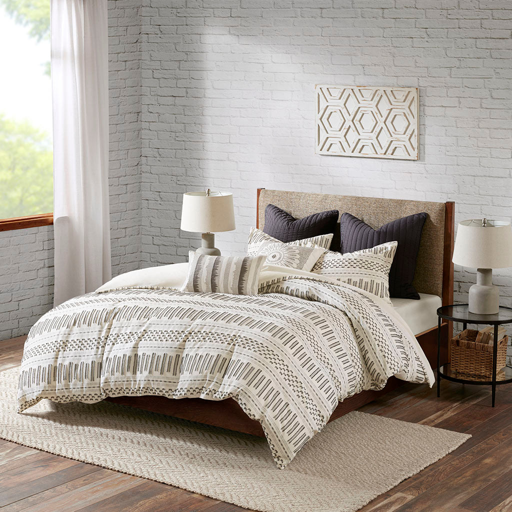 Cotton Jacquard Comforter Mini Set Ivory Charcoal Cotton