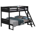 Black Twin Full Bunk Bed With Built In Ladder Twin Black Wood Bedroom Transitional Rubberwood Bunk Wood