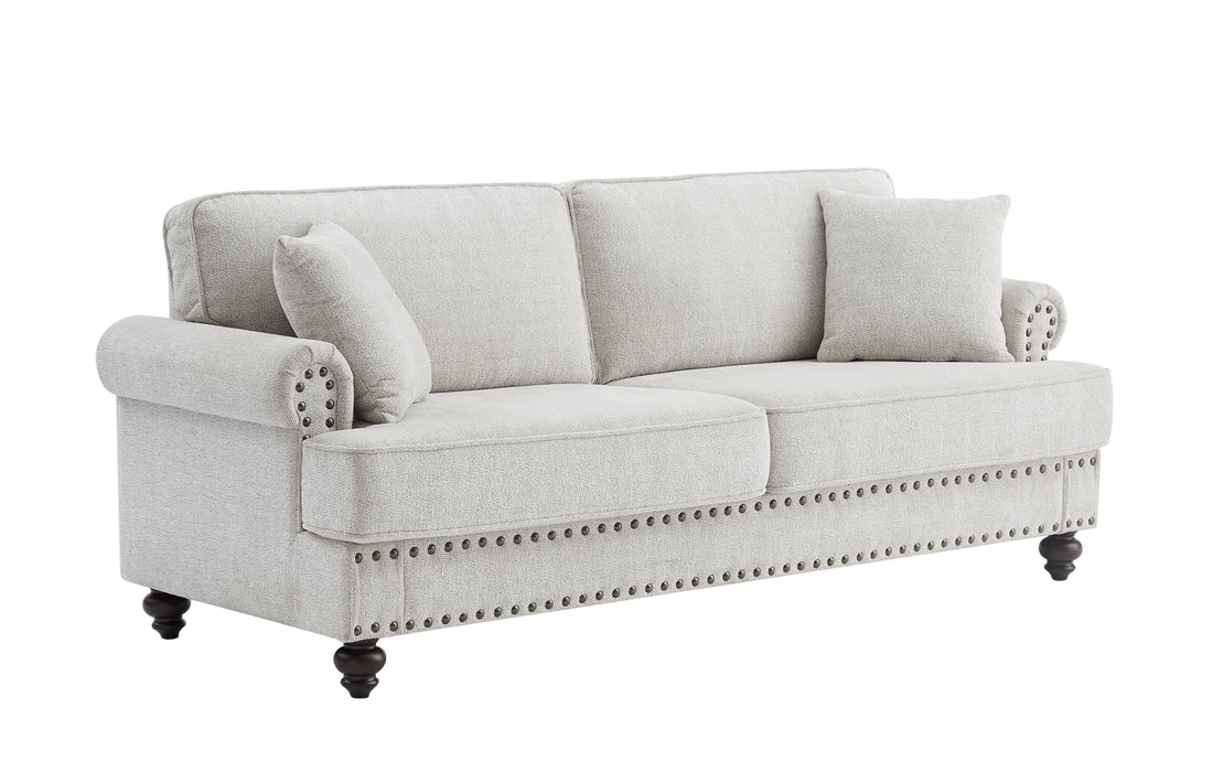 82" Chenille Modern Upholstered Sofas 2 Seater Couches With Nails And Armrests White White Primary Living Space American Design Polyester Chenille 3 Seat