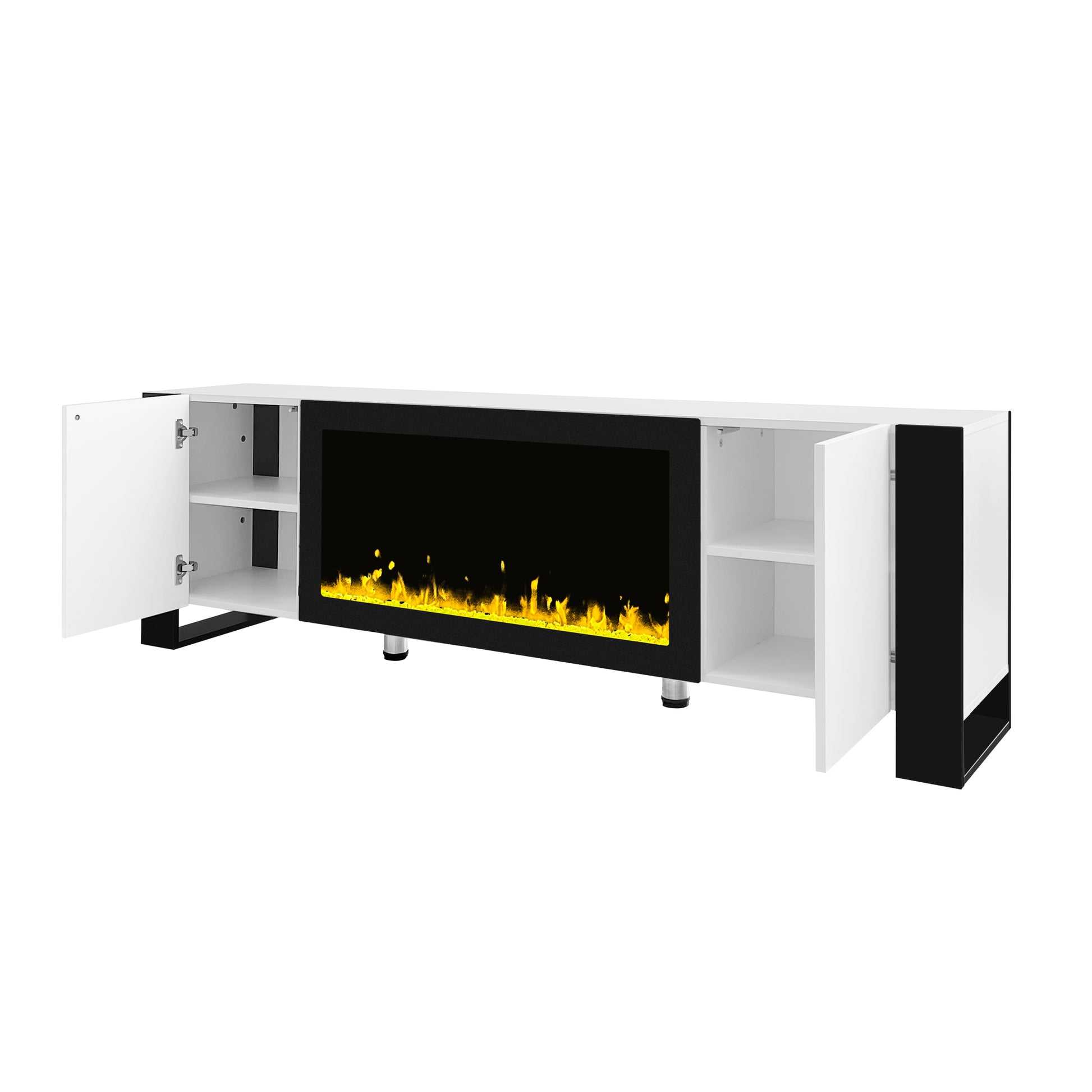 Modern Tv Stand With 34.2" Non Heating Electric Fireplace, High Gloss Entertainment Center With 2 Cabinets, Media Console For Tvs Up To 78", White White Primary Living Space 70 79 Inches 70 79 Inches Modern Mdf