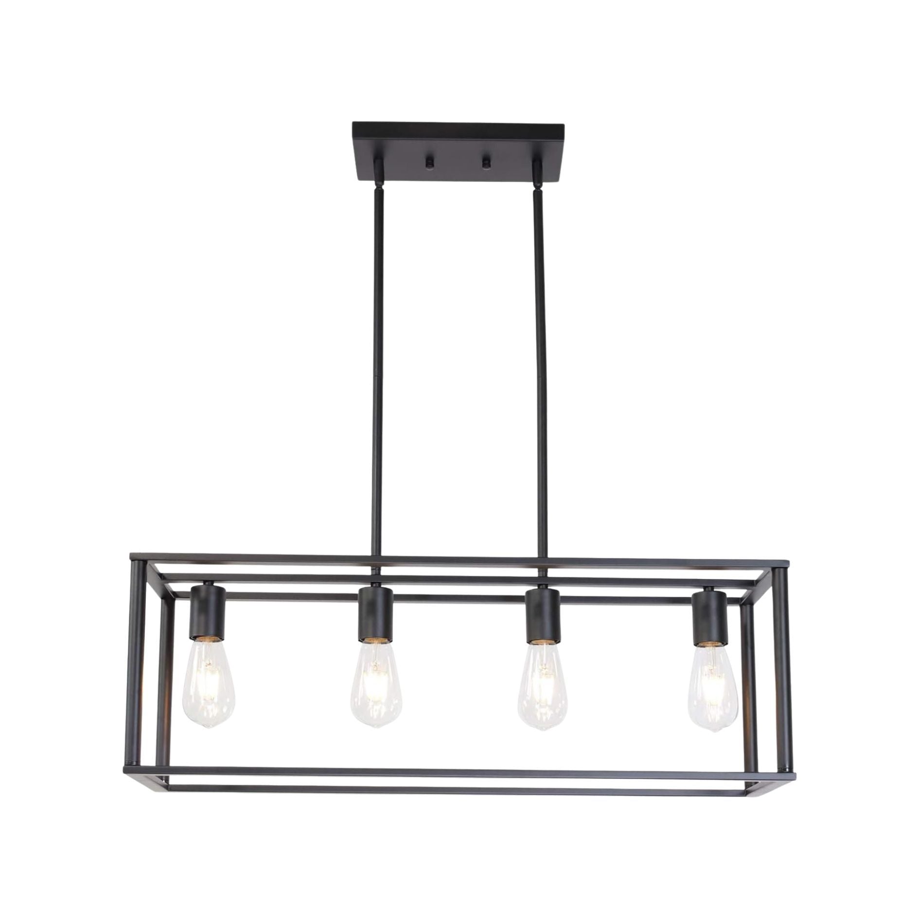 Pendant Lighting 4 Light Industrial Vintage Open Frame Rectangle Chandeliers Modern Black Linear Cage Ceiling Light Fixture Black Metal