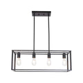 Pendant Lighting 4 Light Industrial Vintage Open Frame Rectangle Chandeliers Modern Black Linear Cage Ceiling Light Fixture Black Metal