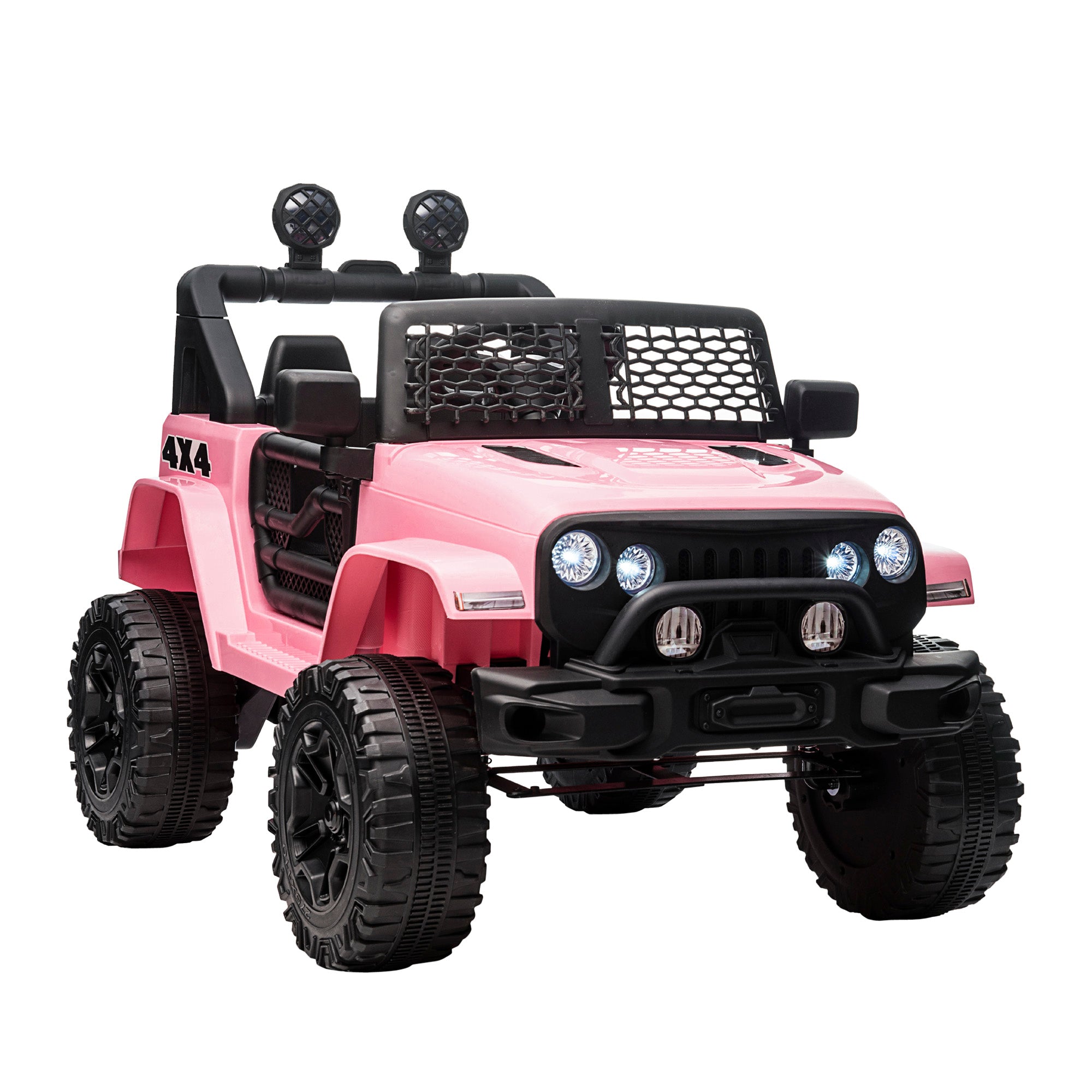 Aosom 12V Kids Ride On Truck With Parent Remote Control, Electric Battery Powered Toy Car With Spring Suspension, Adjustable Speed, Led Lights And Horn, Pink Pink Steel