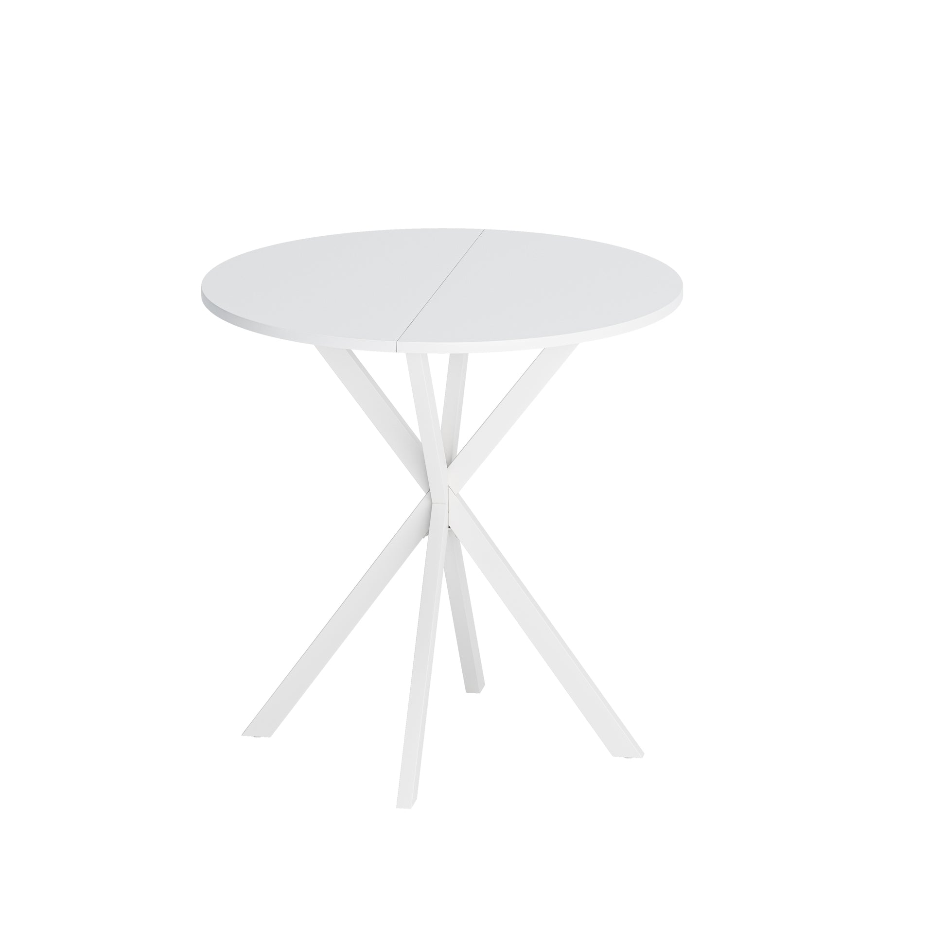 31.5'' Modern Round Dining Table With Crossed Legs,White Occasional Table, Two Piece Detachable Table Top, Matte Finish Iron Legs White Mdf Metal