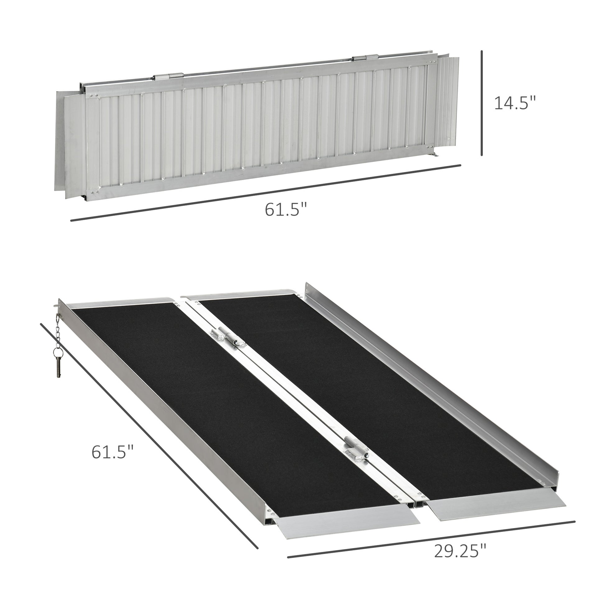 Homcom 5' Aluminum Portable Wheelchair Ramp For Home, Steps, Doorways, Folding Handicap Ramp, Skidproof Carpeted Threshold Ramp With Durability For Strong Load Bearing, Carrying Handle Black Aluminum