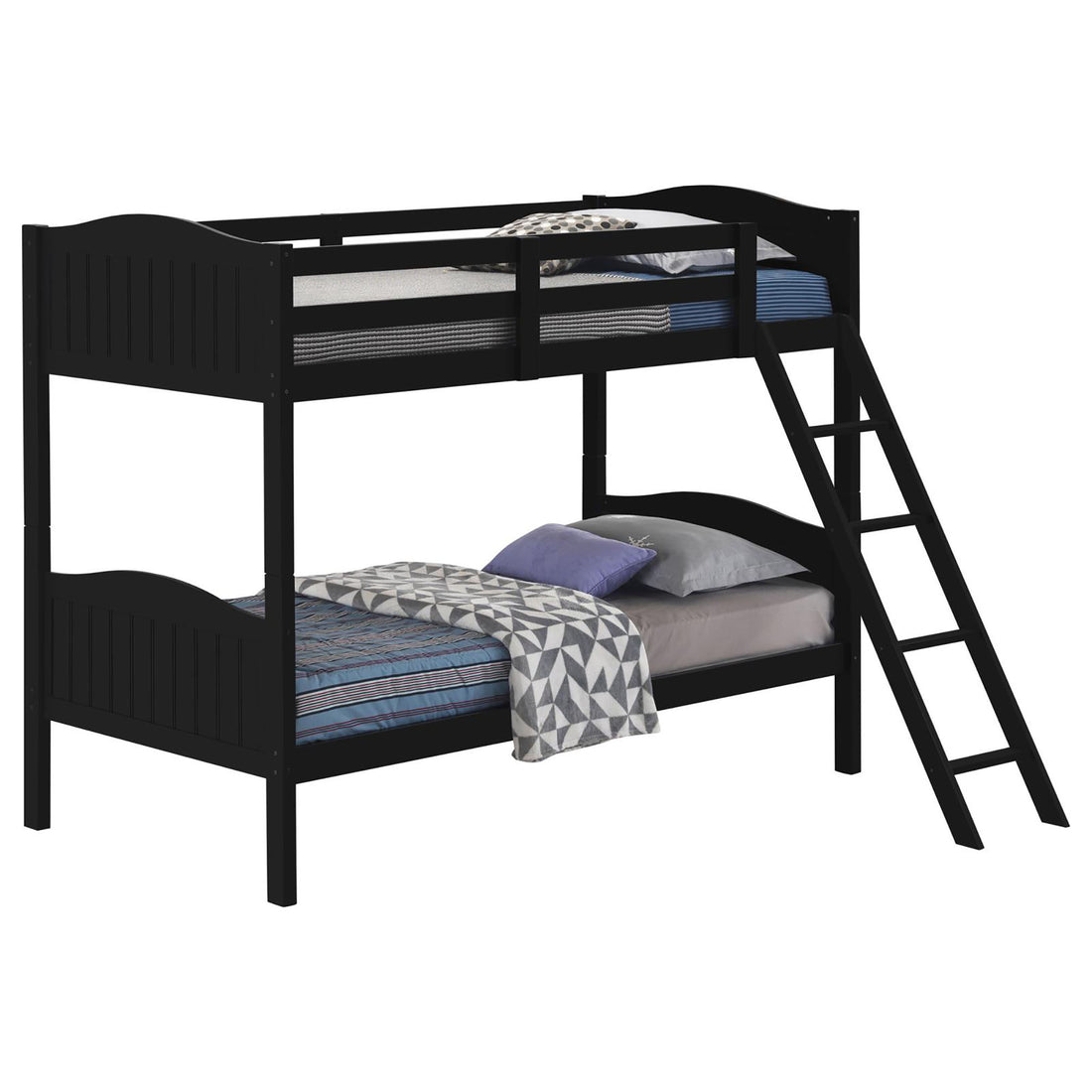 Black Twin Twin Bunk Bed With Arched Headboard Twin Black Wood Bedroom Transitional Rubberwood Bunk Wood