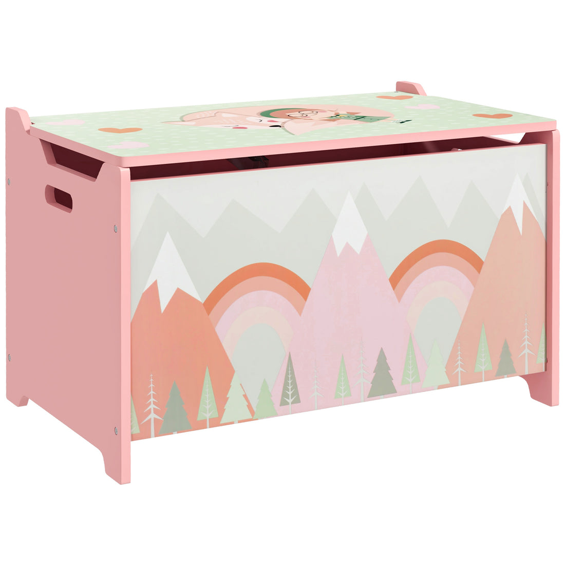 Qaba Toy Box With Lid, Toy Chest Storage Organizer For Bedroom With Safety Hinge, Cute Animal Design, Pink Pink Mdf