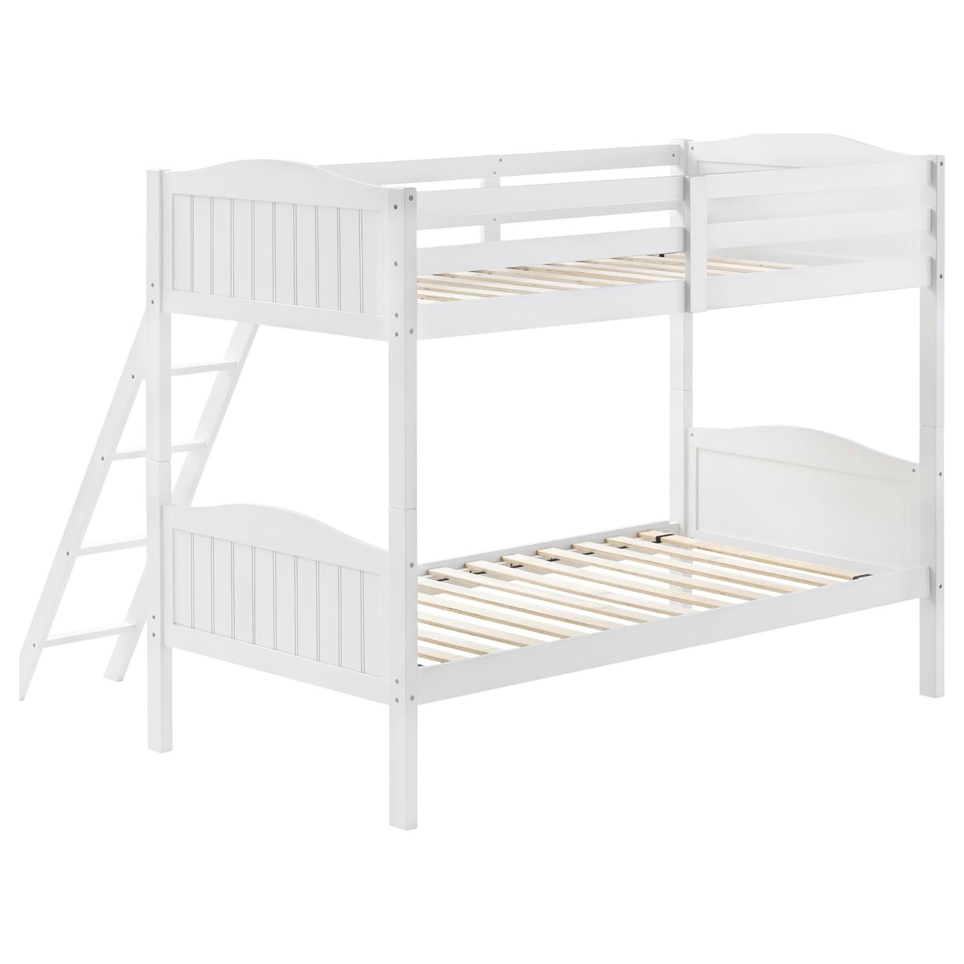 White Twin Twin Bunk Bed With Arched Headboard Twin White Wood White Bedroom Transitional Rubberwood Bunk Wood