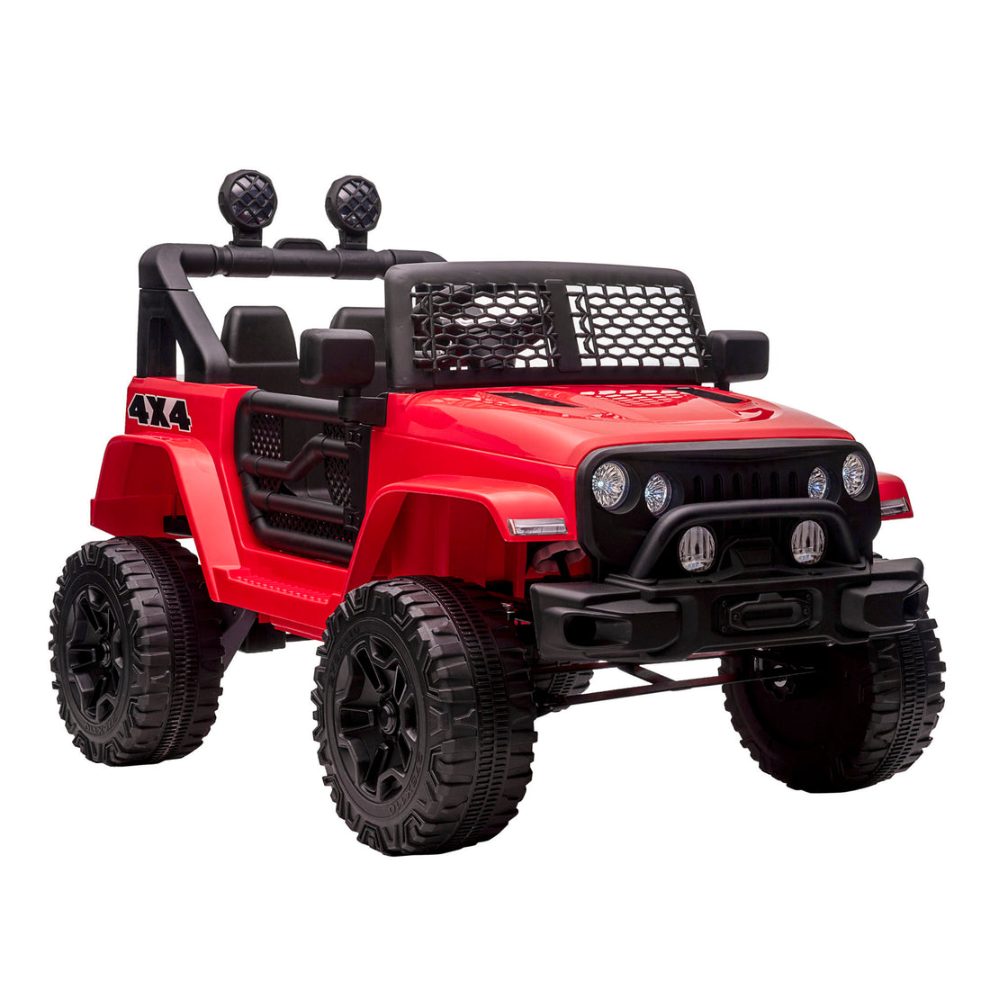 Aosom 12V Kids Ride On Truck With Parent Remote Control, Electric Battery Powered Toy Car With Spring Suspension, Adjustable Speed, Led Lights And Horn, Red Red Steel