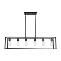 6 Light Rectangle Chandelier Contemporary Farmhouse Linear Pendant Lighting Black Industrial Vintage Kitchen Island Metal Cage Ceiling Light Fixture Black Metal