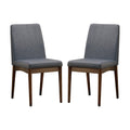 Set Of 2 Padded Fabric Dining Chairs In Natural Tone And Gray Solid Natural Grey Dining Room Dining Chairs Wood Fabric