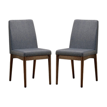 Set Of 2 Padded Fabric Dining Chairs In Natural Tone And Gray Solid Natural Grey Dining Room Dining Chairs Wood Fabric
