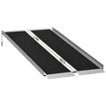 Homcom 5' Aluminum Portable Wheelchair Ramp For Home, Steps, Doorways, Folding Handicap Ramp, Skidproof Carpeted Threshold Ramp With Durability For Strong Load Bearing, Carrying Handle Black Aluminum
