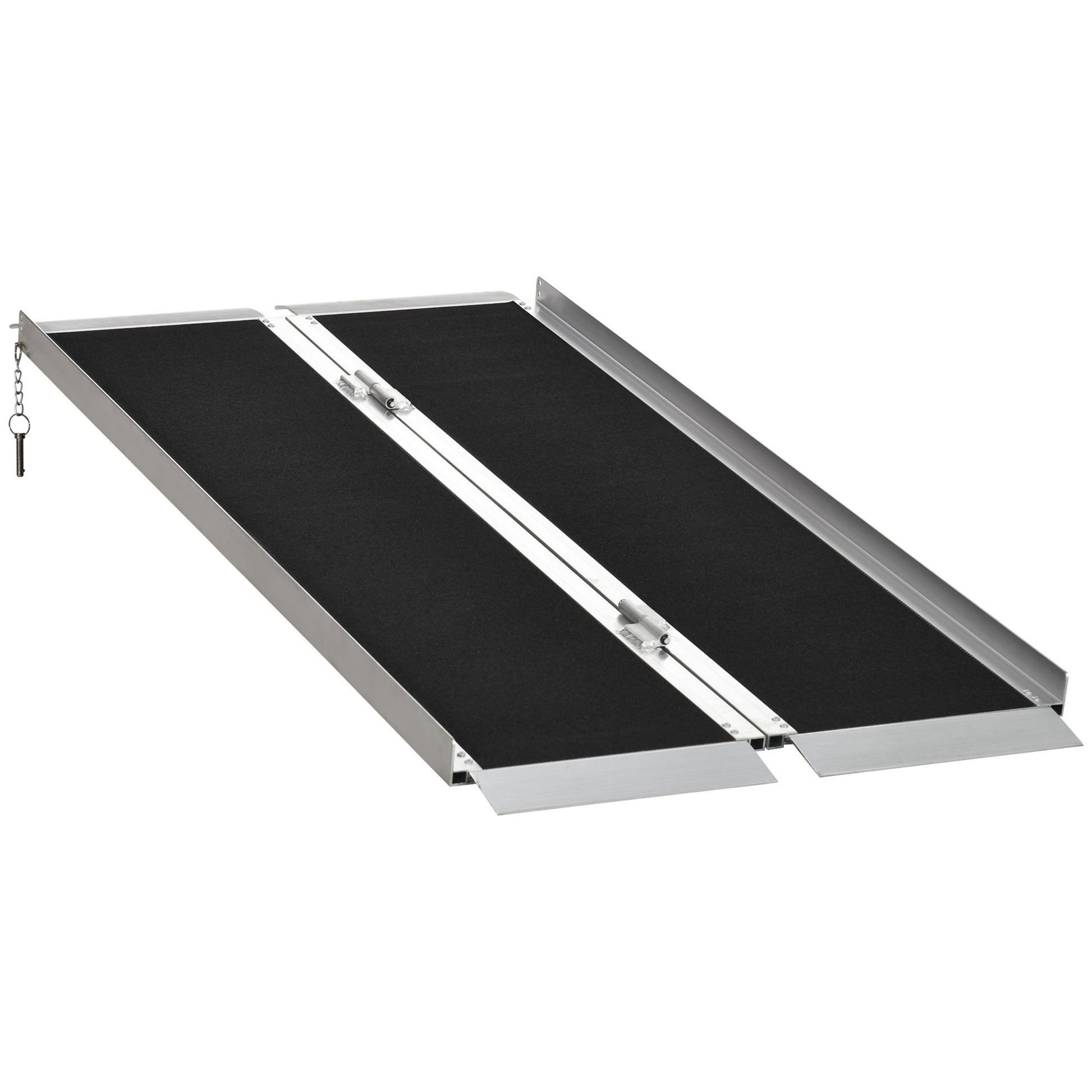 Homcom 5' Aluminum Portable Wheelchair Ramp For Home, Steps, Doorways, Folding Handicap Ramp, Skidproof Carpeted Threshold Ramp With Durability For Strong Load Bearing, Carrying Handle Black Aluminum